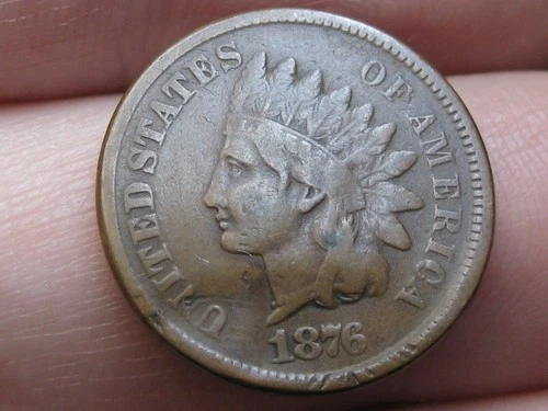 1876 Indian Head One Cent Penny- Fine Details, Brown, Partial LIBERTY