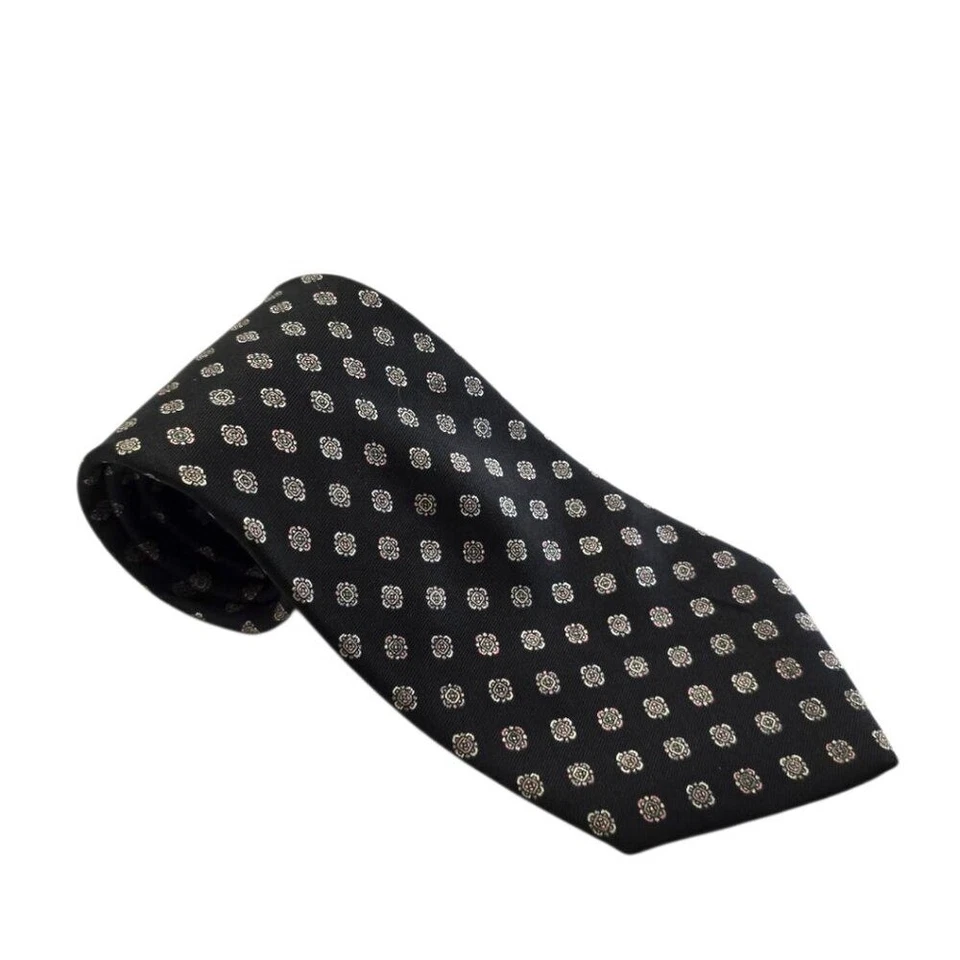 Corbata de seda Yves Saint Laurent negra con estampado de medallón Foto 2 de 4