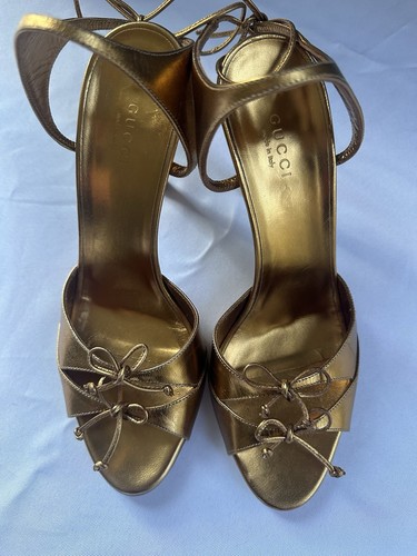 GUCCI BRONZE shoes heels strappy sandals, gold, Size 8 EUC - Picture 6 of 13