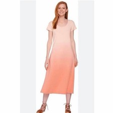 H by Halston Peach Pink Dip Dye Short Sleeve Midi Dress 1XP