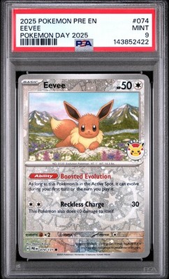 2025 POKEMON PRE EN-PRISMATIC EVOLUTIONS POKEMON DAY 2025 #074 EEVEE PSA 9
