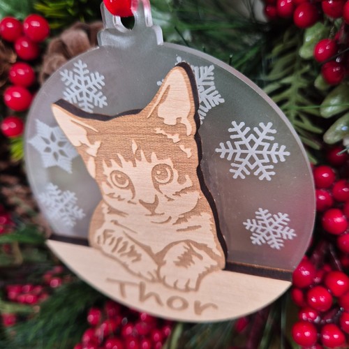 Cat Christmas Snow Globe Tree Decoration Kitten Personalised Memorial Hanger - Picture 10 of 14