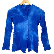 me ISSEY MIYAKE Cauliflower Pleated Tie-Dye Shirt Jacket Blue Women USED