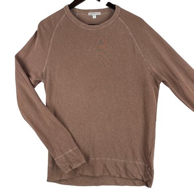 James Perse Mens French Terry Sweatshirt SZ 1 (Small) Brown Raglan Crew Made USA