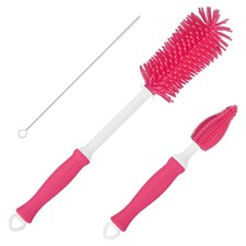 3 in 1 360 Rotation Straight Handle Silicone Bottle Cleaning Brush Cherry Red