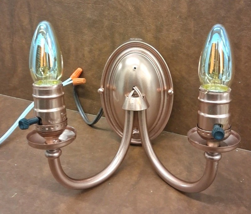 Restored Antique Double Arm Wall Sconce In Metalic Copper