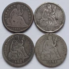 Lot of 4 Seated Liberty Silver Dimes 1840, 1875-S, 1887, 1891 - AG/VG, Four 10C