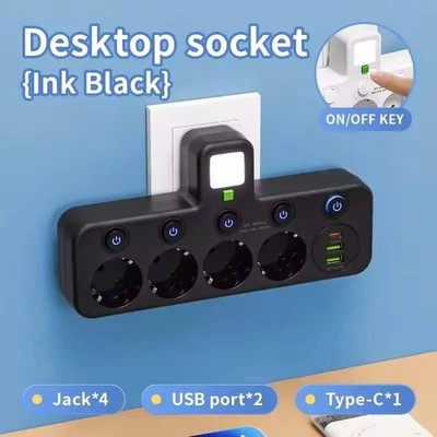 EU Plug 4 AC Socket Power Strip Multi-Purpose Socket Universal Network Filte