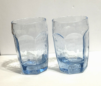 Vintage LIbbey Chivalry Juice Glass Ice Blue 6 oz Set of 2  Textured Hex Paneled