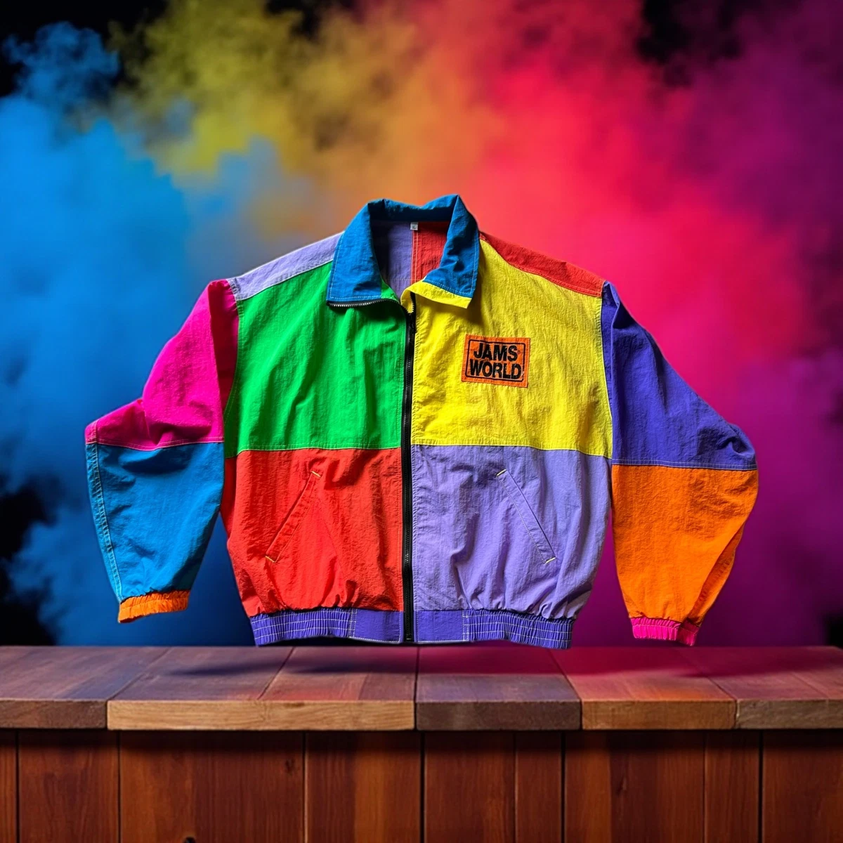 【JAMS WORLD】80s USA製 ナイロンジャケット S Vintage 90s Jams World Zip Up Rayon Multicolor Jacket Womens Size
