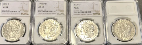 Morgan Silver Dollar Lot NGC MS62 MS63 1896 1902-O 1904-O + 1897-S 3.09oz Silver