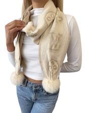 LOUIS VUITTON Vintage Monogram Shine Fox Fur Knit Scarf Shawl Cream Cashmere