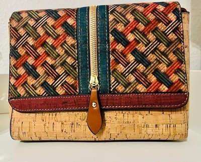 Damen Kork HandTasche /Clutch-Crossbody mit farbenfrohem Desing Muster Vegan