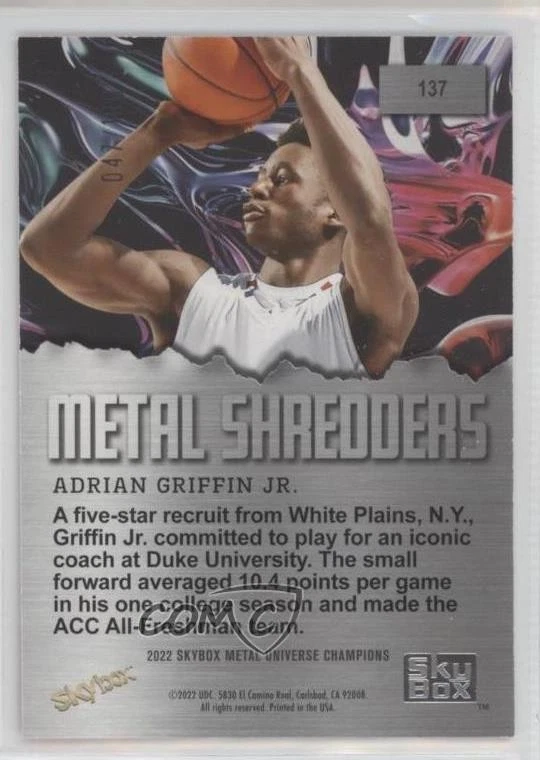 2022 Skybox Metal Universe Champions Shredders PMG Red /100 AJ Griffin Rookie RC - Image 2 of 2