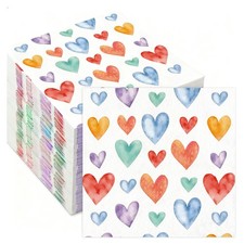 Valentines Napkins, 100Pcs Valentine's Day Napkins, Colorful Heart Cocktail B...