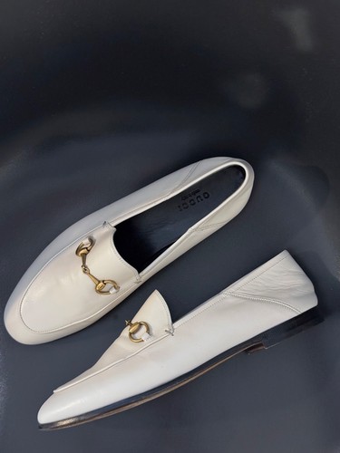 Gucci Loafer Jordaan Cream White Horsebit Gold Leather Moccasins Slip On 38.5 - Picture 3 of 7