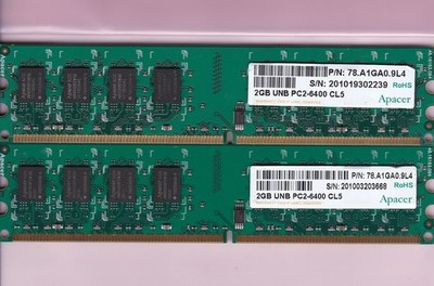 4GB 2x2GB PC2 6400 APACER DDR2-800 78.A1GA0.9L4 Desktop Ram Memory Kit 240-Pin