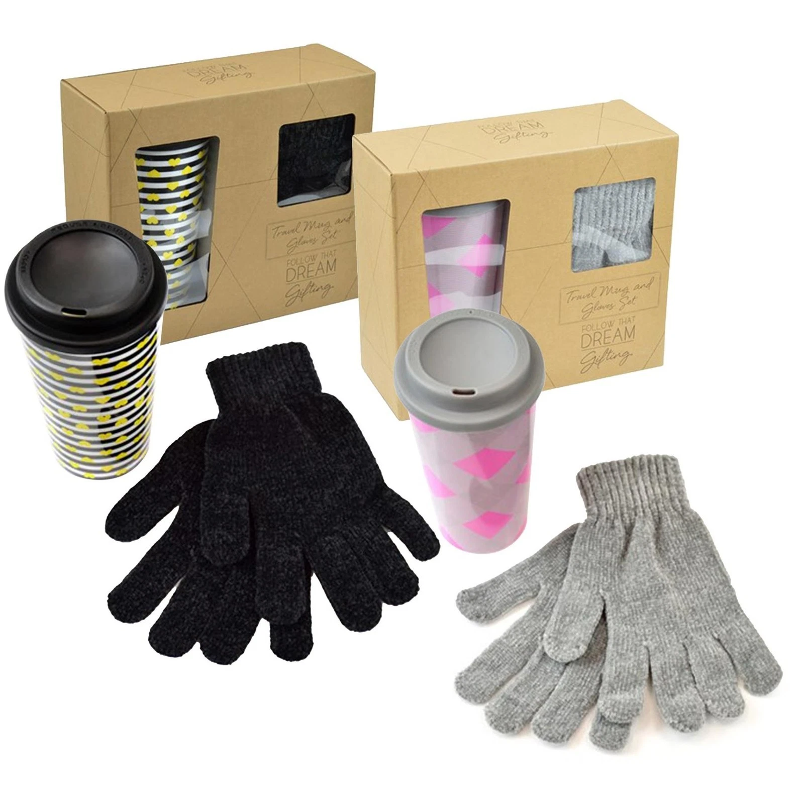 A2Z Travel Mug And One Size Chenille Gloves 600ml Fits Car Cup Holder Gift Pack