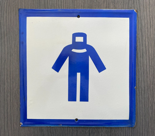 Vintage Tin Enamel Porcelain Industrial Sign - Wear Protective Suit