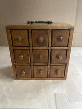 Vintage Wooden Spice Box  - 9 Drawer  With Bottles - Counter Top With Handle