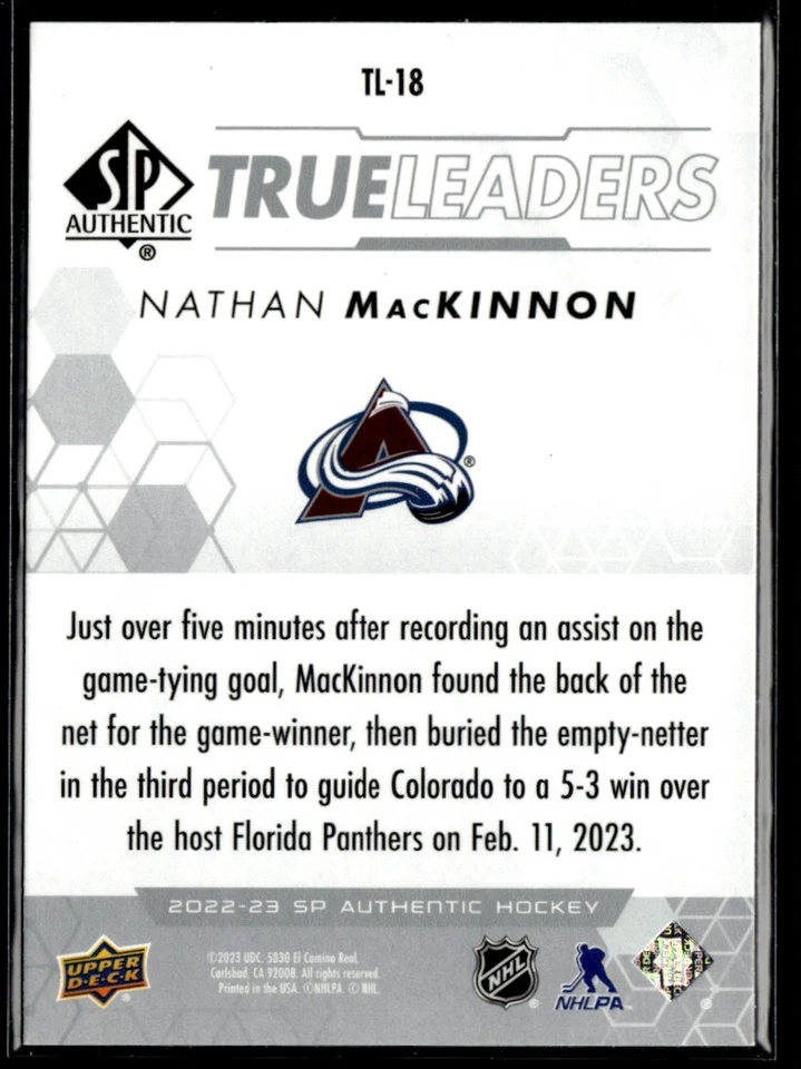 2022-23 SP Authentic True Leaders Nathan MacKinnon #TL-18 - Image 2 of 2