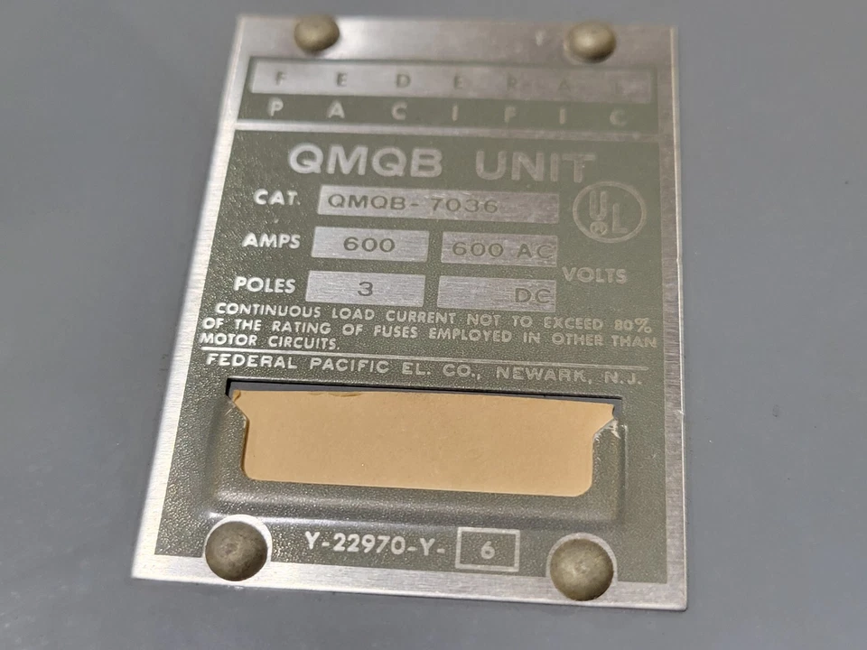 FPE QMQB-7036 Fusible QMQB Panelboard Switch 600A 600V 3P 3PH with ECS 600 Fuses - Image 3 of 4