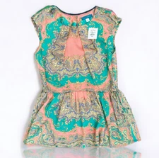 New Women's Small Pim + Larkin Paisley Design Blouse Peach Violet Green Top