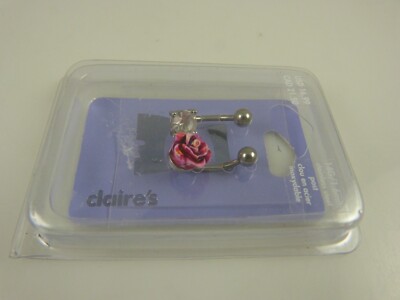 bling crystal pink rose2 set crystals belly button ring, piercing, body jewelry
