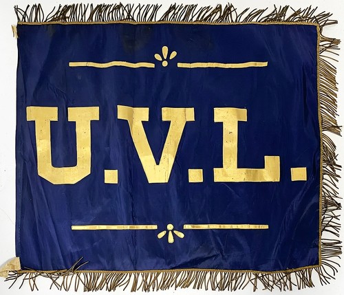 -Raro- Años 1800 -LEGIÓN DE VETERANOS DE LA UNIÓN- Antigua GUERRA CIVIL Pintada Seda Bandera/Bandera