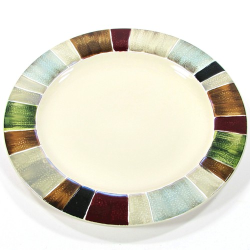 Tabletops Unlimited JENTRY 11" Dinner Plate Stripe Color Block Earthtone Mint - Picture 8 of 10