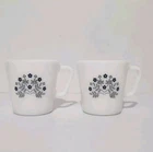 Vintage Pyrex Blue Floral Milk Glass Coffee Mugs Set of 2 300ml Oven Microwave