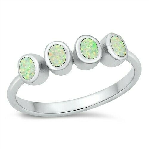 Sterling Silver 925 White Lab Opal Ring Size 8 5mm Height  -image