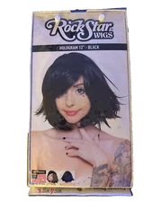 Rockstar Cosplay Fake Hologram 12"  Black Hair Wig Halloween Costume Drag Pride