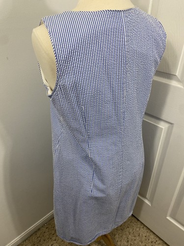 LL Bean Dress Size 18 Seersucker Nautical Coastal Lined Blue White Stripe Beachy - Picture 6 of 14