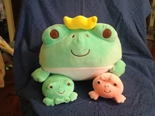 Cute Frog Plush Pillow Mommy with 2 Babies Plushie Stuffed Animal Ditchu