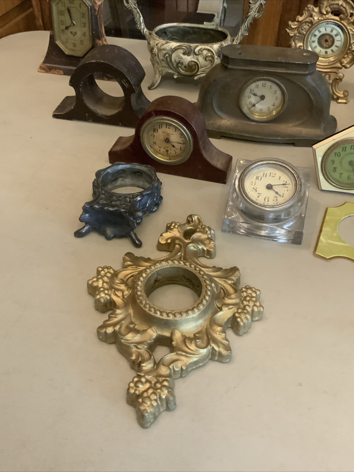 Huge Lot Of Vintage Antique Alarm Novelty Clock Parts Movements Case