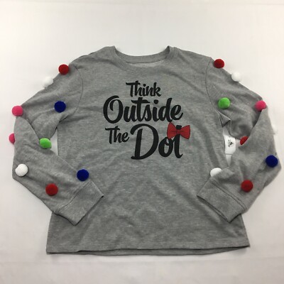 Disney Parks Think Outside the Dots Sweater Women's Sz L Grey Pom Poms Ugly Xmas