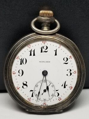 FAPW548 Swiss Sterling Midland Berner Pocket Watch, Size 37mm, 15 J, Not Working