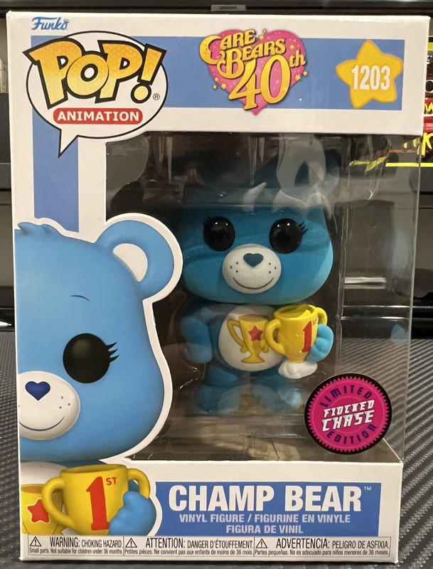 Funko Pop Animation Care Bears 40th Anniversary Flocked Champ Bear #1203 Chase