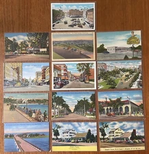 Vintage Lot 13 automotive Linen Postcards Unposted roadside landscape - sleeved