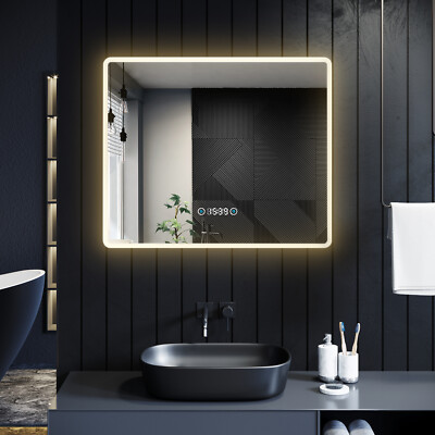 LED Bathroom Mirror Lights Touch Switch Demister Pad Illuminated Wall ...