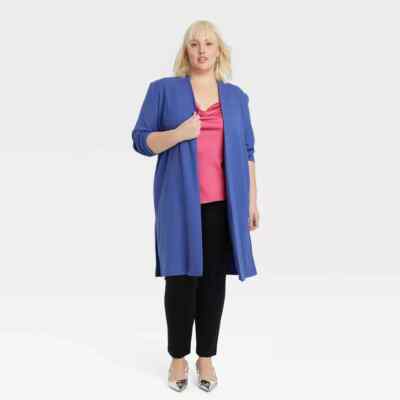 New Plus Size Women's Long Line Blazer - Ava & Viv Blue 2X