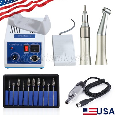 Dental Lab electric Micromotor Handpiece Polishing 35K RPM Marathon 10*Burs YX