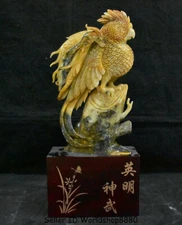 16" Natural Yellow Xiu Jade Jadeite Carved poll parrot popinjay Birds Art Statue