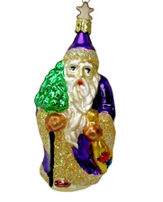 Old World Xmas OWC ornament blown glass PURPLE SANTA in box vtg 5" Merck Germany