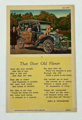 Vintage Postcard Unposted That Dear Old Flivver Poem By King A Woodburn