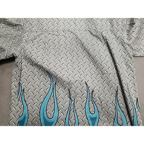 David Carey Originals Shirt Mens Medium Gray Blue Flames Short Sleeve Button Up - Picture 11 of 13