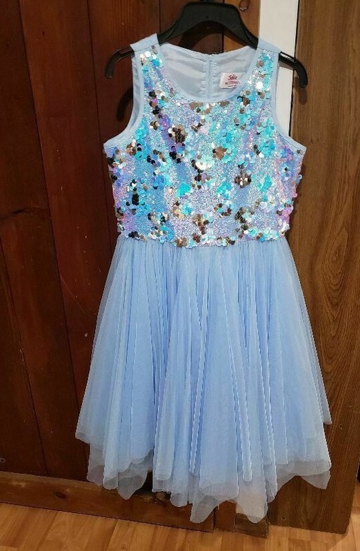 New Girls Justice Sequin Tulle Blue Dress Size 14 With Tags