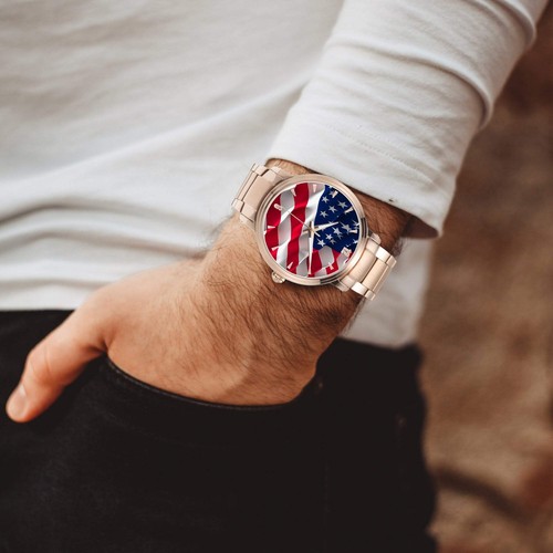 American Flag Steel Strap Automatic Watch (With Indicators)