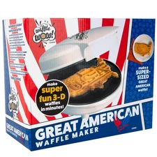 WAFFLE WOW Waffle Maker- Giant 7.5" Patriotic Waffles 3D shape of AMERICA! - NEW